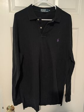 Polo by Ralph Lauren Black Long-Sleeve Button-Down Polo Purple Logo No Fading XL